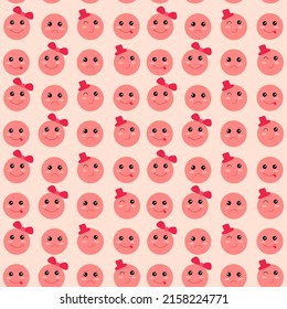 Pink face character emoticons seamless pattern. Vector illustration.