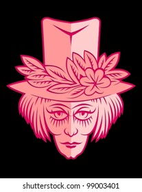 pink face cut out of paper with flower