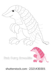 Pink Fairy Armadillo. Chlamyphorus truncatus. Unique Animals. Black and white linear drawing. For children's design of coloring books, prints, posters, stickers, cards, puzzles, cards and so on.