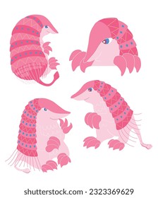 Pink Fairy Armadillo. Chlamyphorus truncatus. Flat vector Isolated on the white background. Unique Animals. This illustration is perfect for postcards, invitation cards and stickers