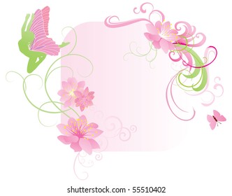 pink fairy and flowers vector