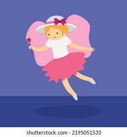 Pink fairy flying with a magic wand