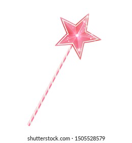 Pink fairy magic wand, 3d princess stick with star, isolated on white background, stock vector illustration