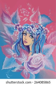 pink fairy on the flowers vector