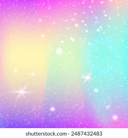 Pink Fairy Pattern. Unicorn Gradient. Blue Fantasy Background. Fairytale Mystical Invite. Girl Invitation. Purple Girlish Hologram. Rainbow Backdrop. Stars Girl Invitation.