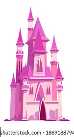 Pink Fairy Princess Castle, Cartoon Vector Illustration Isolated