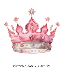 Pink fairy tiara princess crown in watercolor illustration