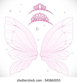 Pink fairy wings with tiara bundled isolated on a white background