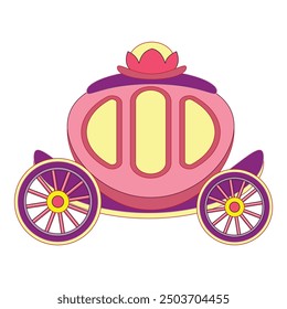 Pink fairytale princess carriage waiting for a ride, isolated on white background