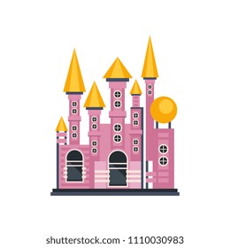 Pink fairytale princess castle vector Illustration on a white background