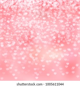 Pink falling hearts confetti background.  Valentine’s day shiny greeting card backdrop. Romantic vector illustration. Easy to edit design template for your artworks.