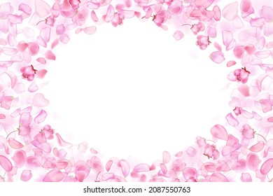 Pink falling sakura petals and flowers.Nature horizontal background.
