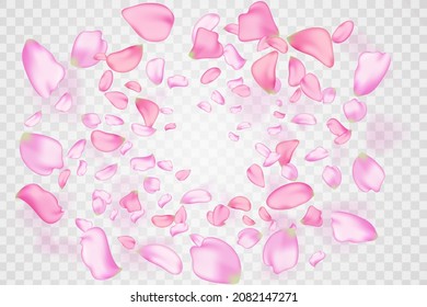 Pink falling sakura petals on a checkered background.Nature horizontal background.