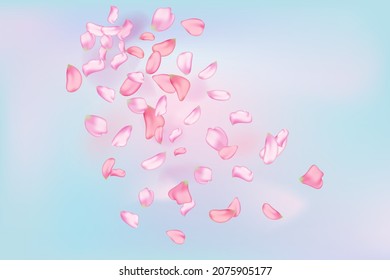 Pink falling sakura petals.Nature horizontal background.