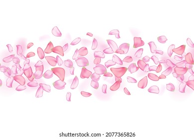 Pink falling sakura petals.Nature horizontal background.
