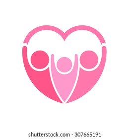 Pink Family Logo Vector. Heart Shape