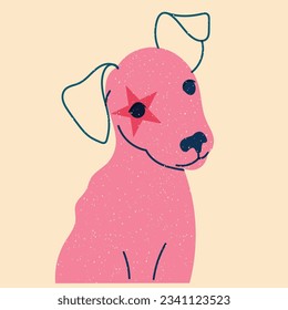 Pink, fancy dog, puppy. Avatar, badge, poster, logo templates, print. Vector illustration in flat cartoon style