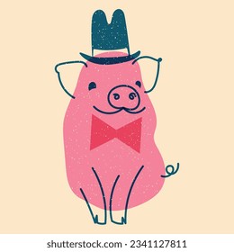 Pink, fancy pig. Avatar, badge, poster, logo templates, print. Vector illustration in flat cartoon style