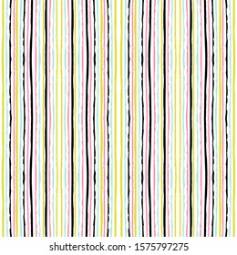 Pink Fashion Line Vector Seamless Pattern. Watercolor Navy Mexican Print. Yellow Simple Vintage Wallpaper. Scandinavian Textile Stripe Design. Color American Vector Seamless Pattern