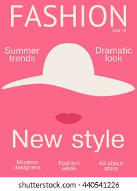 Pink fashion magazine cover. Design layout. Vector illustration.