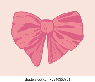 Pink fashionable bow vector illustration. Clothes and hair accessory. Festive decoration. Design element for cards, poster, sticker, collage, t shirt, article.