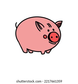 Pink fat funny pig. Vector illustration