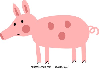 Pink fat pig. The piglet is pink with spots.