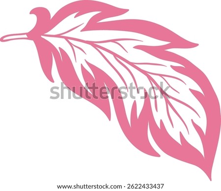 Pink feather with delicate lines and curves creating a soft and elegant design, ideal for adding a touch of grace and femininity to various projects