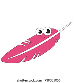 Pink Feather funny and cute cartoon outlined illustration with thin line black stroke
