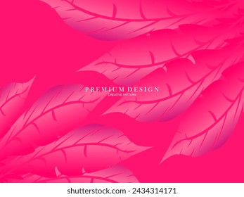 Pink feather premium background. Abstract dynamic composition. Modern vector feather illustration.