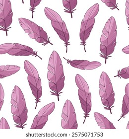 Pink feather seamless pattern. Vector clipart, illustration with isolated background.