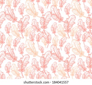 Pink feathers seamless pattern. Vector illustration.