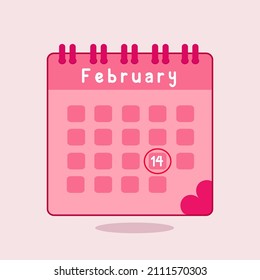pink february calender flat vector, valentine's day calender, pink calender design illustration background