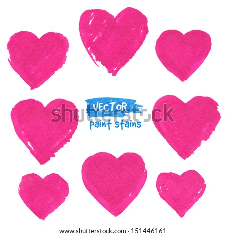 Pink felt-pen vector hearts set