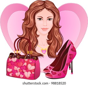Pink female accessories. Vector illustration