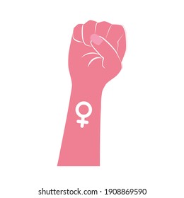 Pink Female Fist, Women Rights, Feminism.