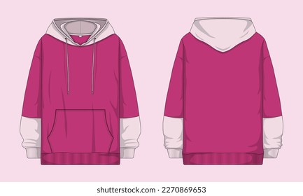 Pink Female Hoodie Sweatshirt with Long Sleeve. Vector illustration