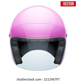 Pink Female Motorcycle Helmet with glass visor. Vector illustration on white background.
