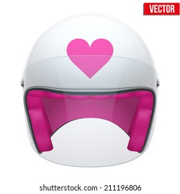 Pink Female Motorcycle Helmet with glass visor. Vector illustration on white background.