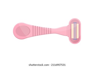 Pink female razor with blade and handle for daily personal shaving vector flat illustration. Feminine tools for depilation or epilation comfortable remove hair from body skin. Safety soft coiffure