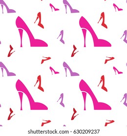 Pink Female Shoe Seamless Pattern Vector Illustration