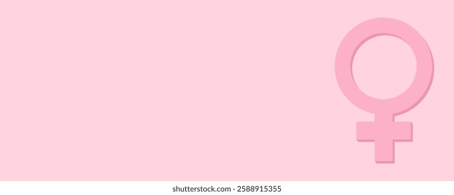 A pink female symbol on a pink background. Copy space banner. Women's health and gender equality.