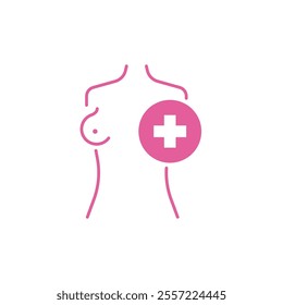 Pink female torso with plus symbol breast health suitable for women's health publications and campaigns on breast cancer awareness.