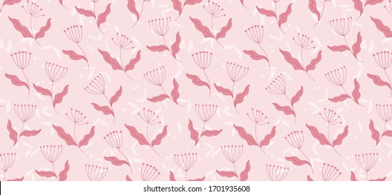 Pink feminine floral pattern. Lovely minimalistic pink flowers. Seamless pattern design for web and print. Women's health and body concept. Menstrual health and body care. 