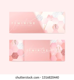 Pink feminine geometric banner vectors set