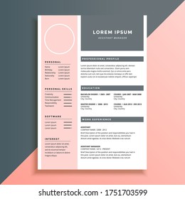 Pink Feminine Professional Clean Simple Resume CV Template Design