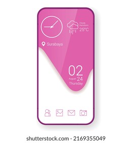 pink feminine user interface theme realistic smartphone, vector design illustration