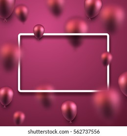 Pink festive background with 3d balloons. Vector illustration.