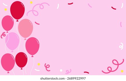 Fondo festivo rosa con globos rosados. Estilo plano.