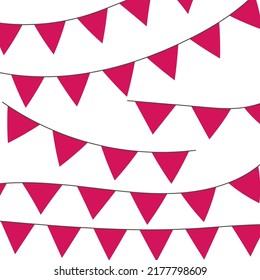 pink festive flags. Elements for celebrate, party, festival, template, advertising design. Vector illustration. isolated on white background